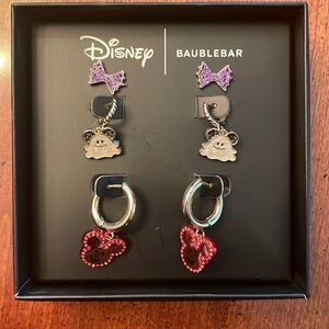 Disney Baublebar 3 Pair Halloween Earrings Mickey Pumpkin Ghost and Web Bow New